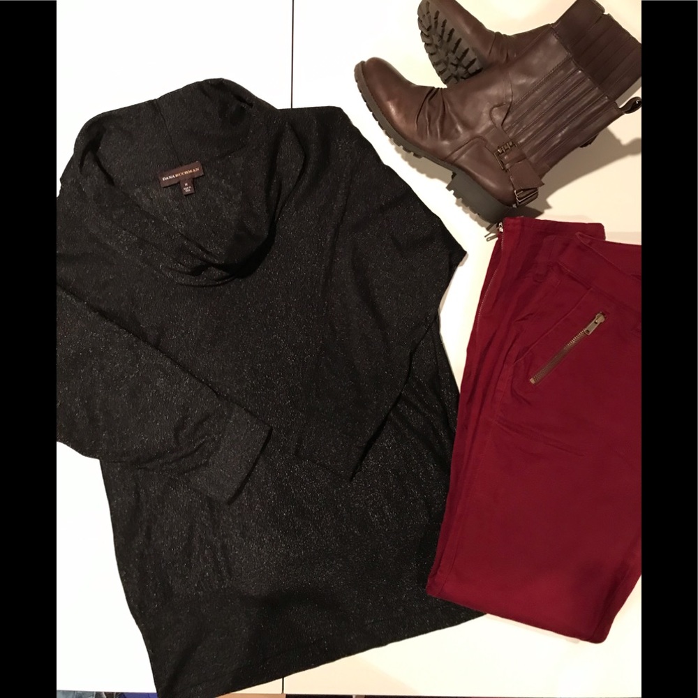 Dana Buchman black cowl neck sweater.